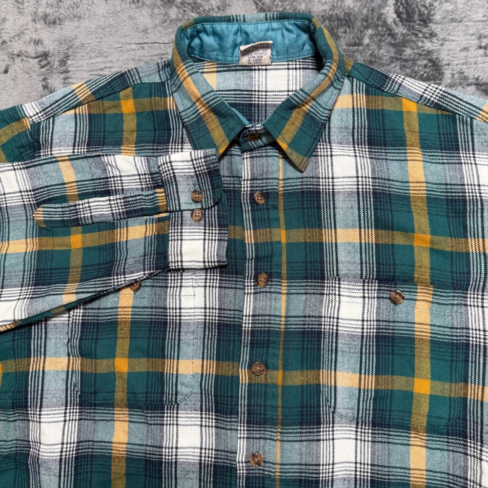 Windridge Flannel Shirt Mens L Green Yellow Plaid Long Sleeve Button Down VTG